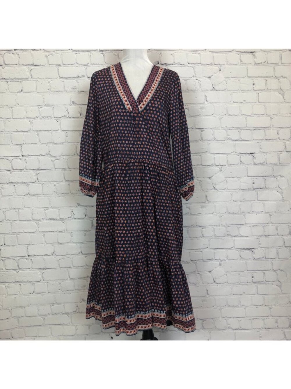 Trovata Birds Of Paradis Navy Blue Floral Dress Size S Cotton Silk Pockets